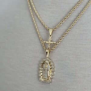 18” & 20”  rope chain set with small cross crucifix/Iced Out St. Mary